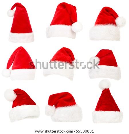 Set of Santa hats. Isolated over white background