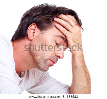 Man having headache. Isolated over white background.