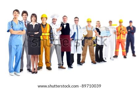 Group Of Industrial Workers. Isolated On White Background. Job ...