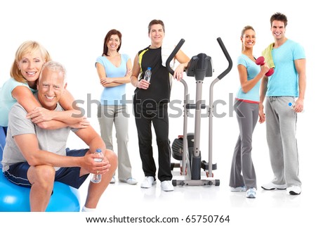 Gym, Fitness, healthy lifestyle. Smiling people. Over white background Foto stock © 