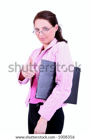 Satisfied businesswoman with file binder