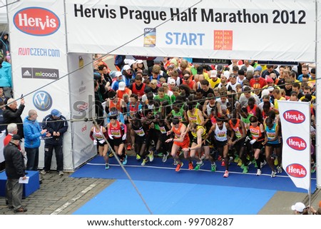 PRAGUE, CZECH REPUBLIC - MARCH 30: Elite runners start in the Hervis Half Marathon, March 30, 2012 in Prague, Czech republic.