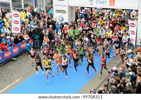 PRAGUE, CZECH REPUBLIC - MARCH 30: Elite runners start in the Hervis Half Marathon, March 30, 2012 in Prague, Czech republic.