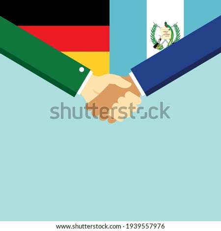 The handshake and two flags German and Guatemala. Flat style vector illustration.

