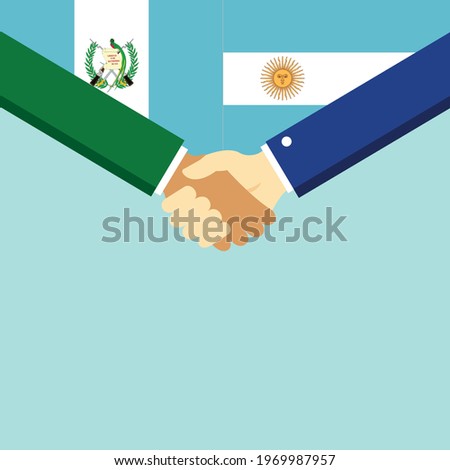 The handshake and two flags Guatemala and Argentina. Flat style vector illustration.