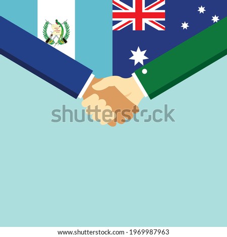 The handshake and two flags Guatemala and Australia. Flat style vector illustration.