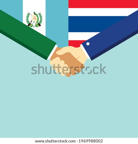 The handshake and two flags Guatemala and Thailand. Flat style vector illustration.