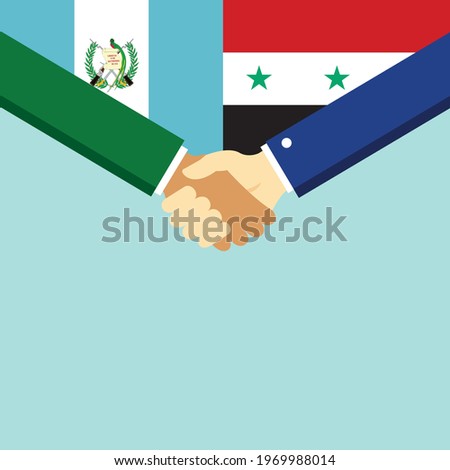 The handshake and two flags Guatemala and Syria. Flat style vector illustration.