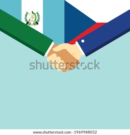 The handshake and two flags Guatemala and Czech Republic. Flat style vector illustration.