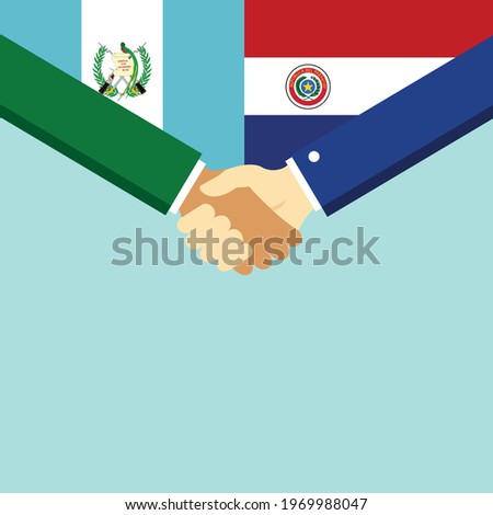 The handshake and two flags Guatemala and Paraguay. Flat style vector illustration.