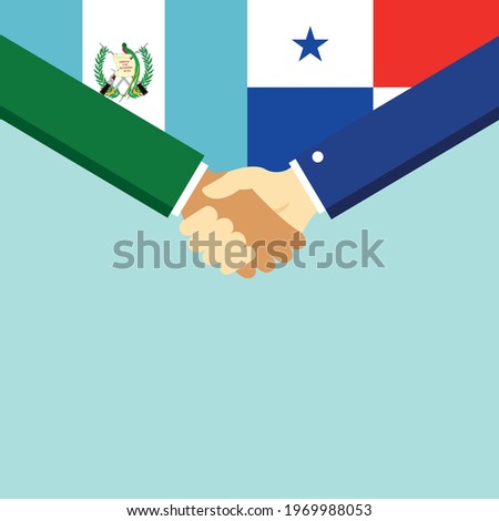 The handshake and two flags Guatemala and Panama. Flat style vector illustration.