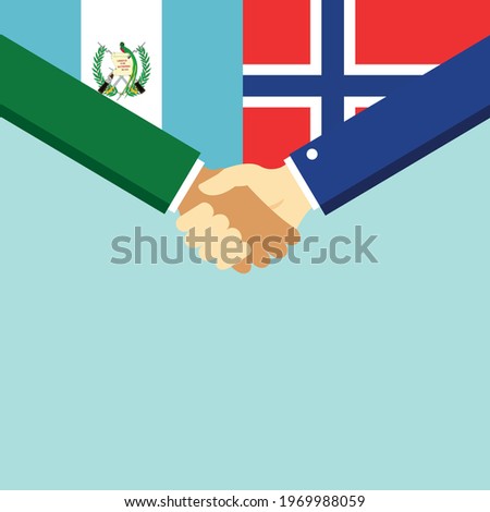 The handshake and two flags Guatemala and Norway. Flat style vector illustration.