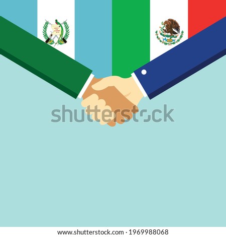 The handshake and two flags Guatemala and Mexico. Flat style vector illustration.