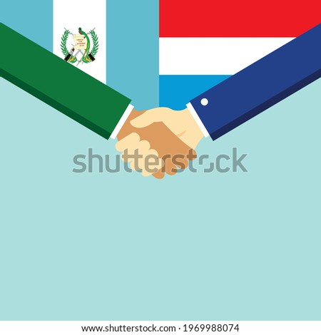 The handshake and two flags Guatemala and Luxembourg. Flat style vector illustration.