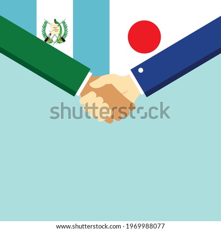 The handshake and two flags Guatemala and Japan. Flat style vector illustration.