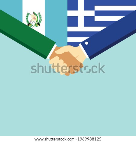 The handshake and two flags Guatemala and Greece. Flat style vector illustration.