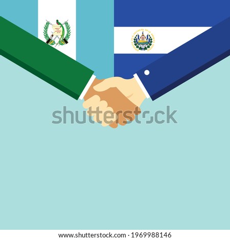 The handshake and two flags Guatemala and El Salvador. Flat style vector illustration.