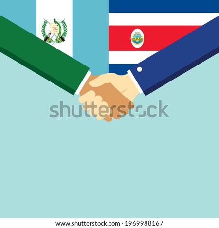 The handshake and two flags Guatemala and Costa Rica. Flat style vector illustration.