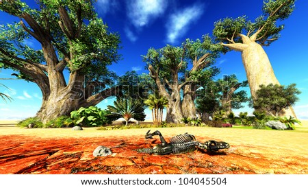 Dinosaur bones lying on African desert