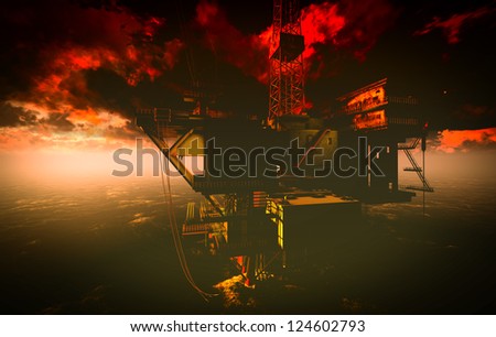 Oil rig  platform in arctic sea