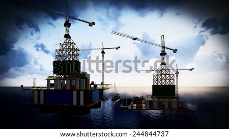 Oil rig  platform at night