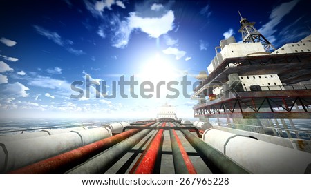 Oil rig  platform at sunset