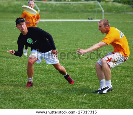 WROCLAW, POLAND- MAY 24, 2008: Ultimate Frisbee Tournament participants on May 24, 2008 in Wroclaw, Poland.