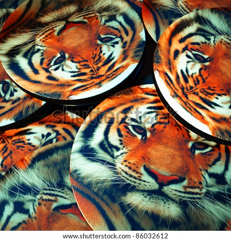 Tiger printed on plates