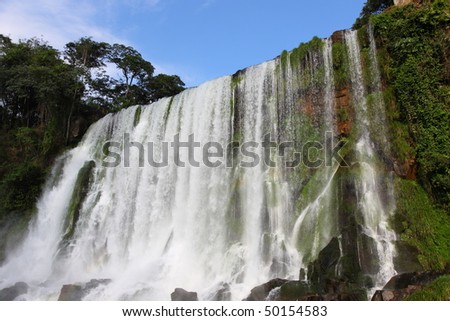 Iguassu waterfall on a sunny day early in the morning. The biggest waterfalls on earth.