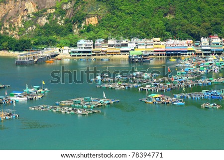 Sea view in Hong Kong from hill top of Lamma Island, with many boats.