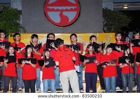 HONG KONG - 24 AUG, Lingnan University holds new student orientation every year to welcome freshmen on 24 August, 2011, Hong Kong. Christian Choir gives a singing performance.