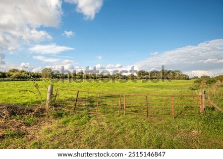 Image, Stock Photo Wooden gate between two houses with no trespassing sign.