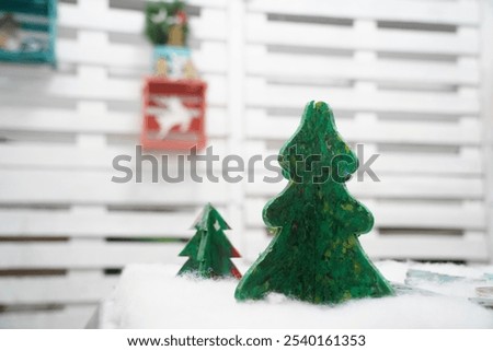 Image, Stock Photo Christmas tree decorations made of glass in the shape of a star hang in the Christmas tree. In the background you see blurredly even more tree decorations