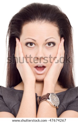 woman panic scare emotion isolated