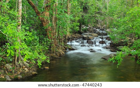 Waterfall in tropical rain forest