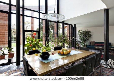 interior modern home , comfort living room with dining table