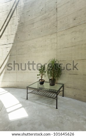 beautiful modern house in cement, interior, detail large room
