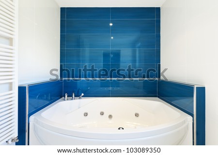 interior of bathroom in modern house, hot tub