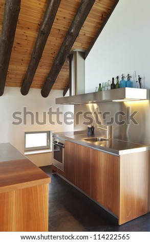 beautiful mountain home with modern furniture, kitchen