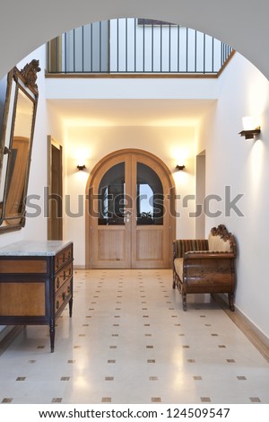 beautiful apartment, interior, corridor with antique furniture