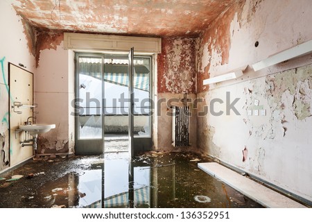 old destroyed building, room with window