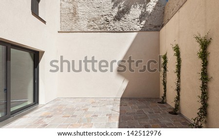 New architecture, modern house, view from outside, veranda