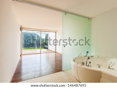 Interior apartment, view bathroom with jacuzzi