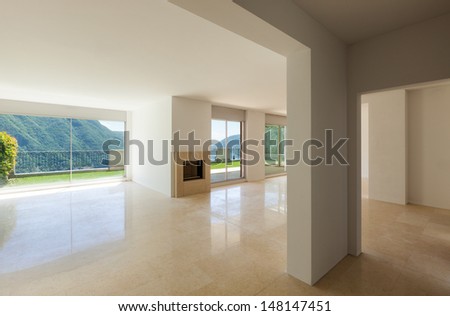 Interior apartment with garden, empty large room