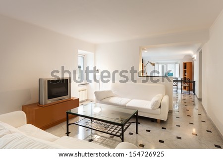 Interior, small apartment, living room view