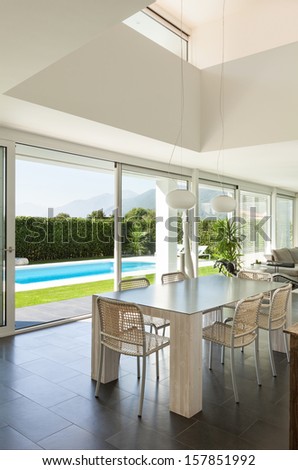 Modern villa, interior, dining table view