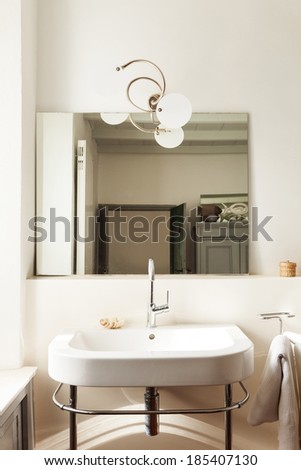 Nice bathroom, sink, interior of a loft