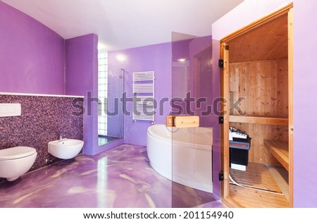 interior, new house, comfortable bathroom with sauna