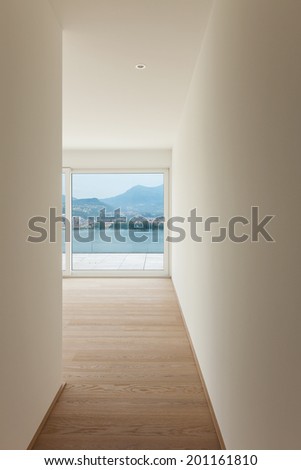 Interior, modern penthouse, view from the passage