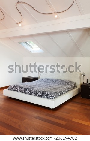 interior loft, nice bedroom, double bed